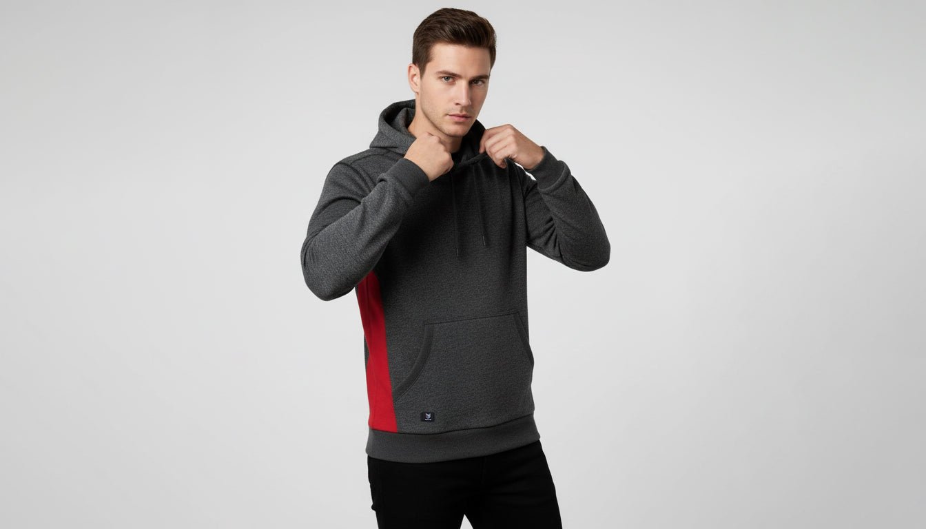 Elliot Men's Pullover Hoodie - Grey/Red - Marwin Sports