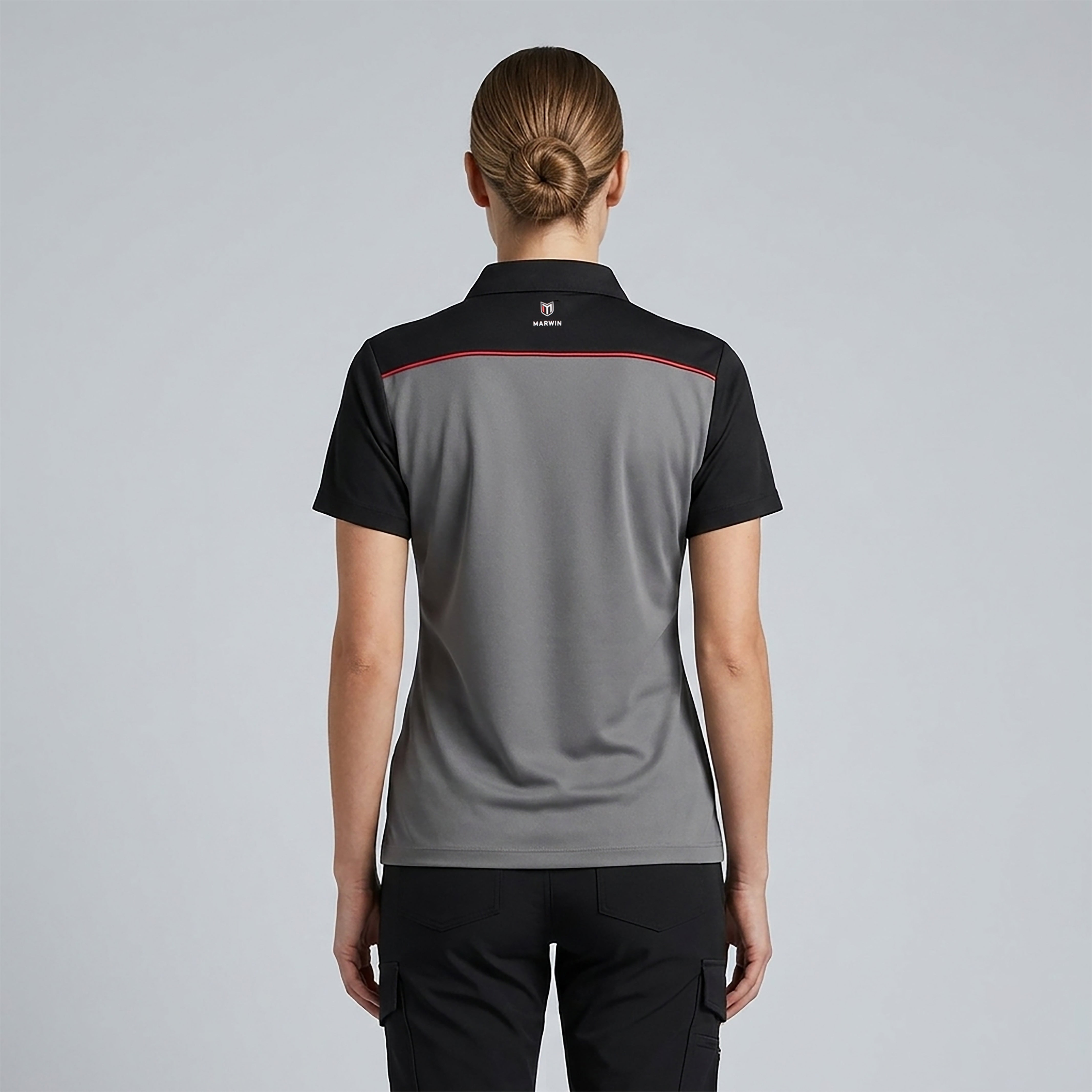 Fallon Women's Button Polo - Grey/Black/Red - Marwin Sports