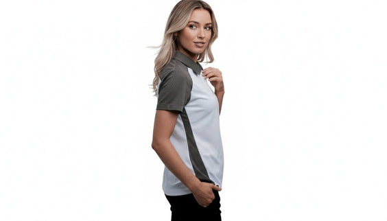 Fallon Women's Button Polo - White/Grey/Black - Marwin Sports