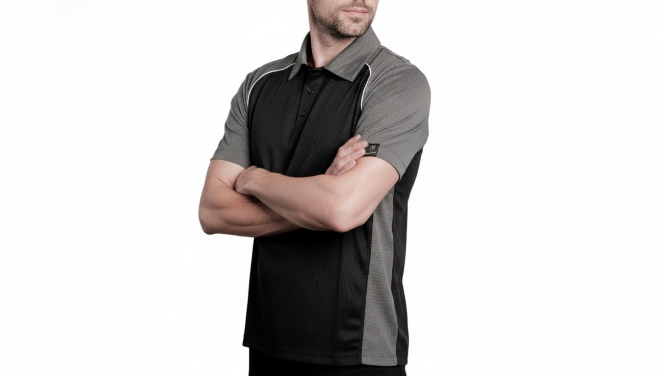 Flight Pilot Men's Button Polo - Black/Grey/White - Marwin Sports