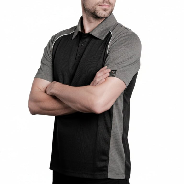 Flight Pilot Men's Button Polo - Black/Grey/White - Marwin Sports