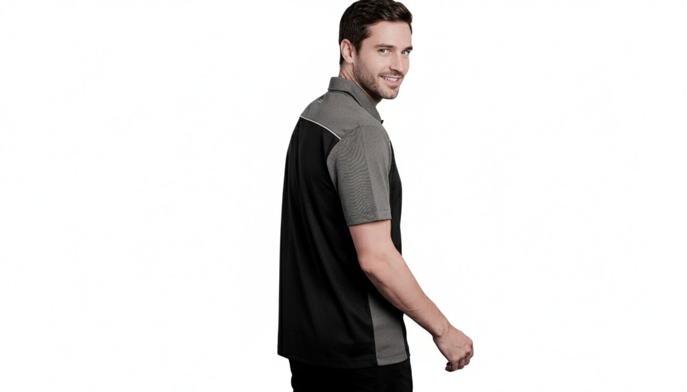 Flight Pilot Men's Button Polo - Black/Grey/White - Marwin Sports