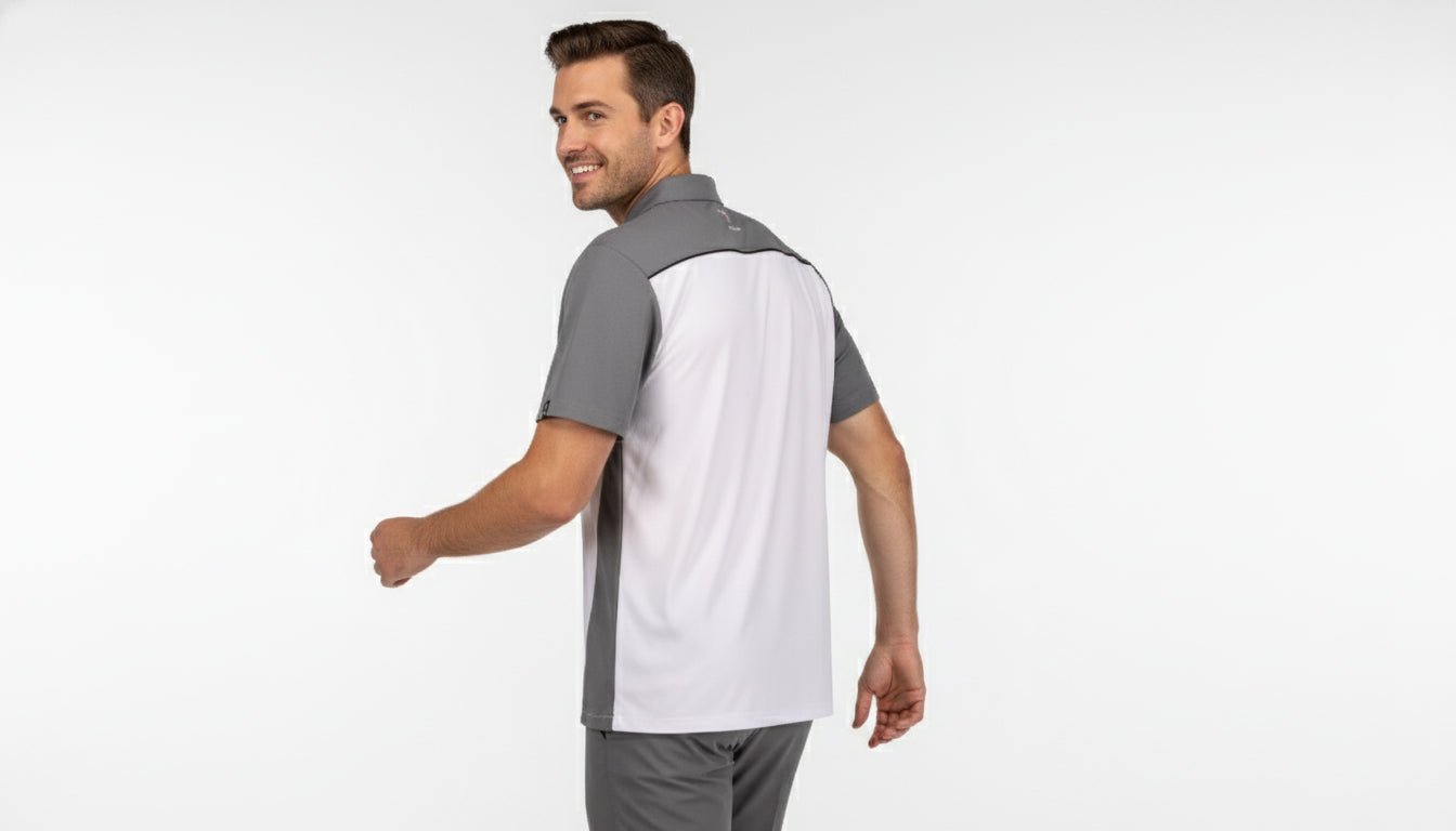 Flight Pilot Men's Button Polo - White/Grey/Black - Marwin Sports