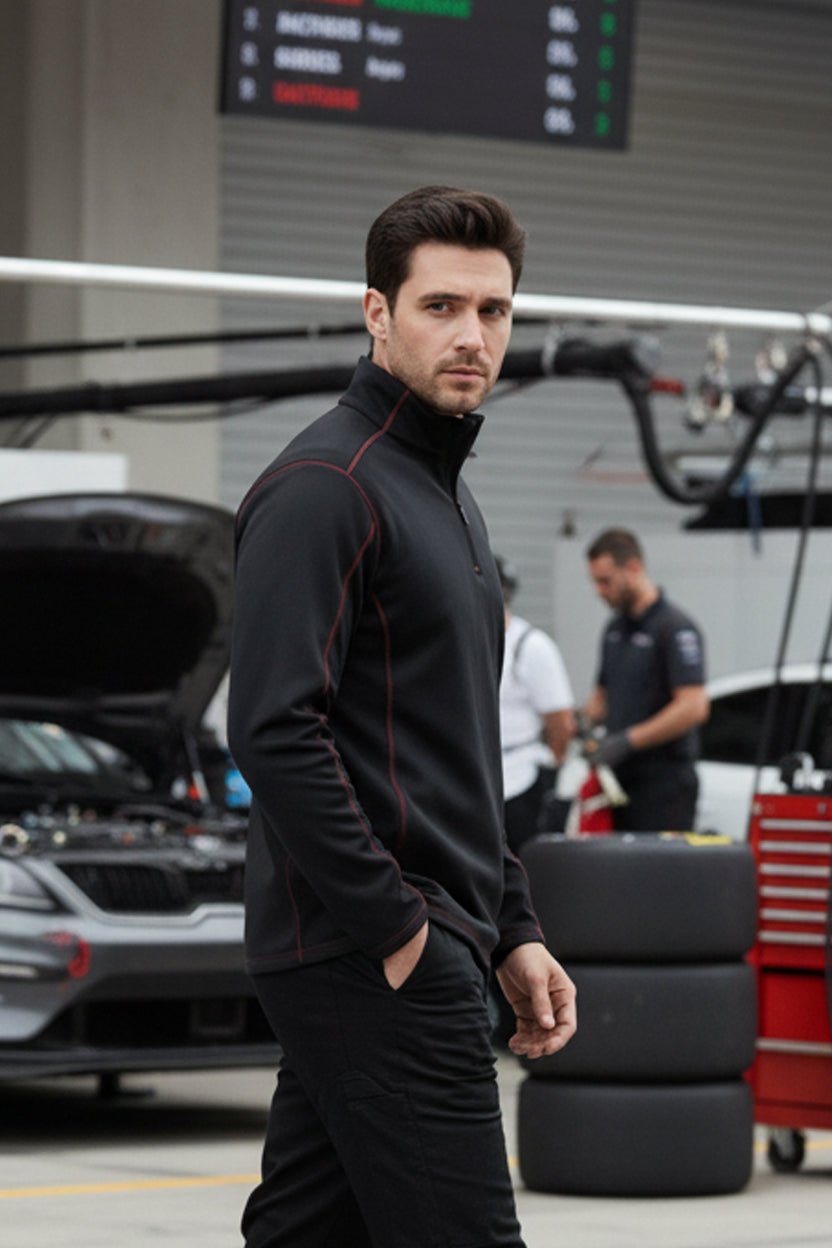Hayes Men's Quarter Zip Pullover - Black/Red - Marwin Sports