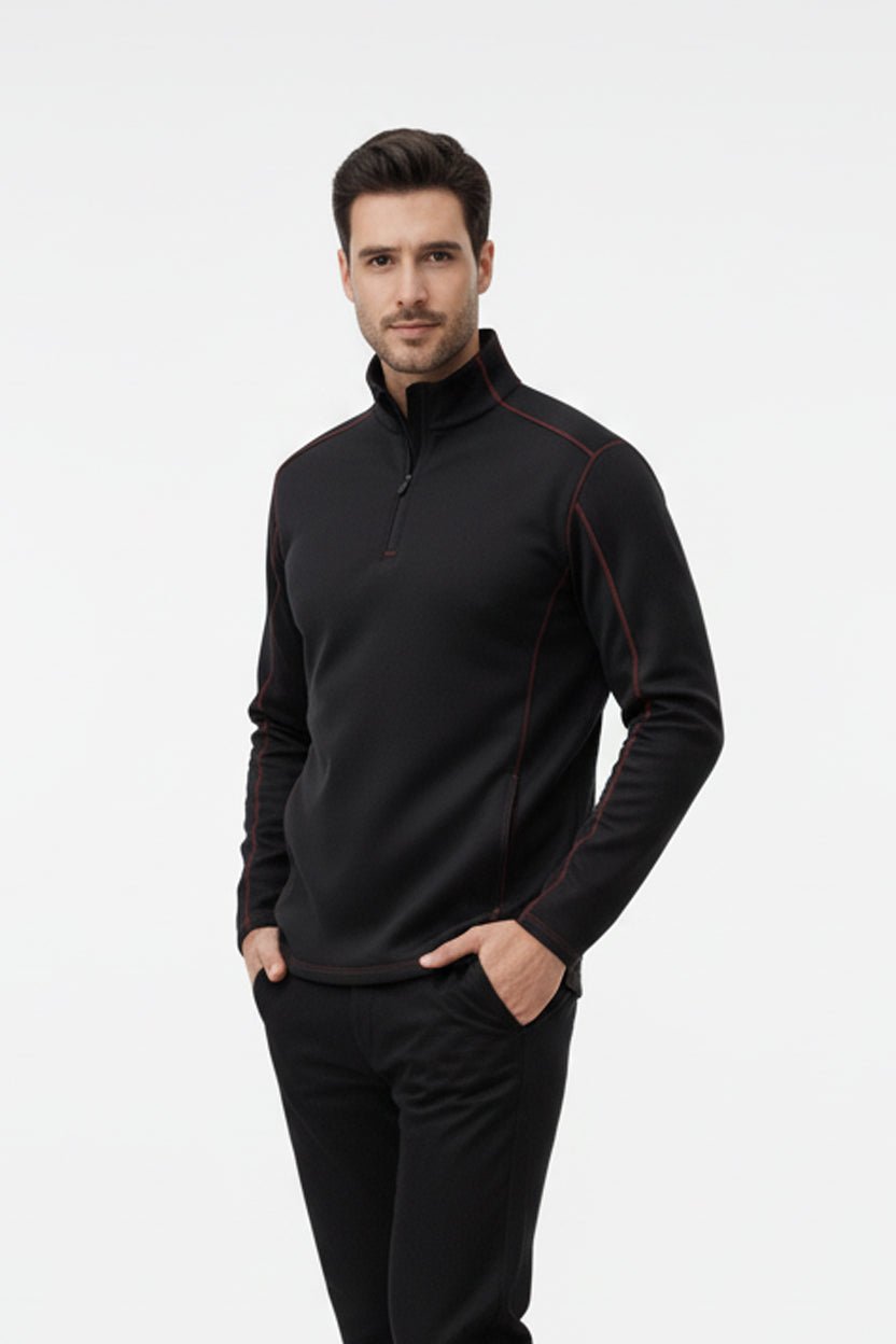 Hayes Men's Quarter Zip Pullover - Black/Red - Marwin Sports
