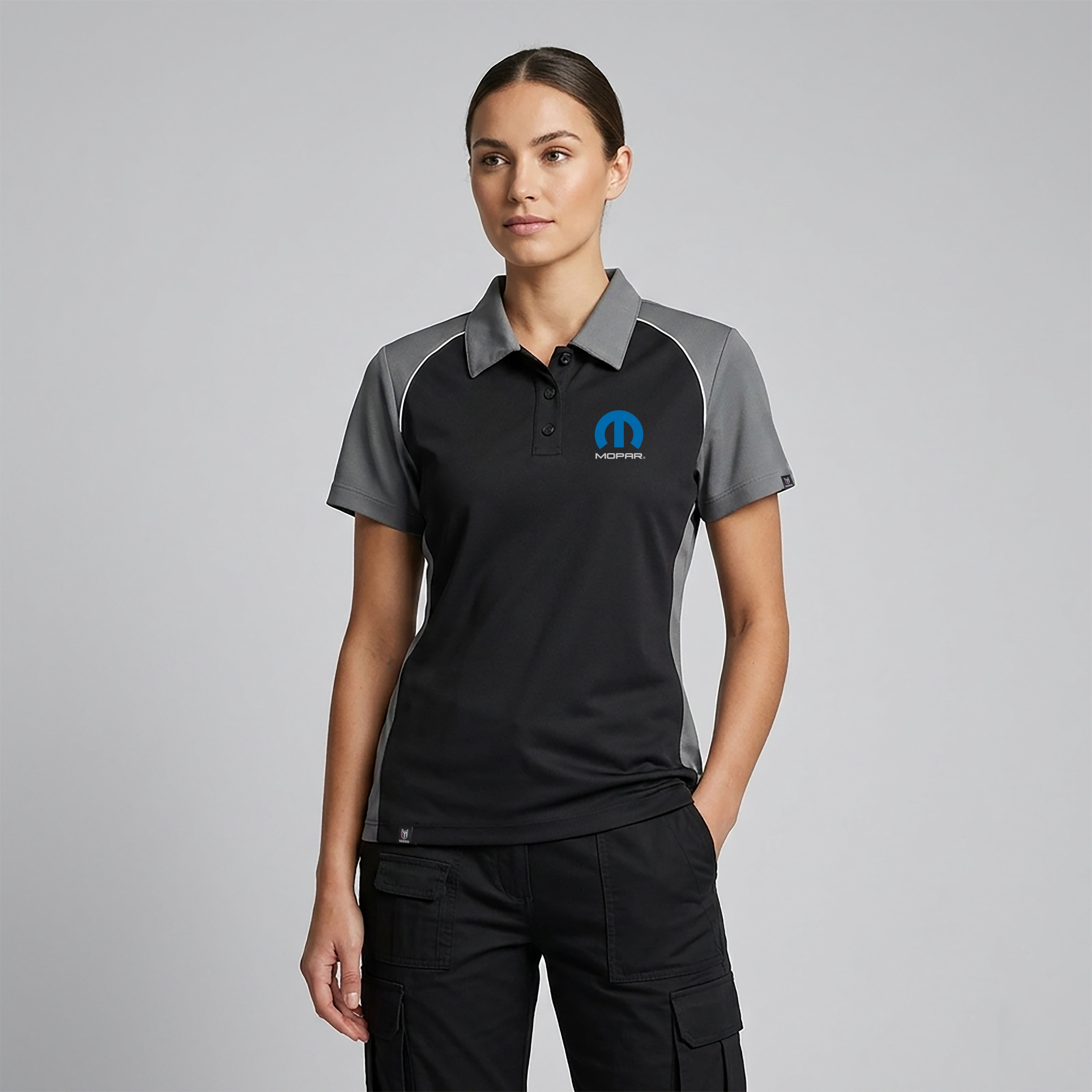 Marwin Sports Mopar Button Women's Polo - Black/Grey/White - Marwin Sports