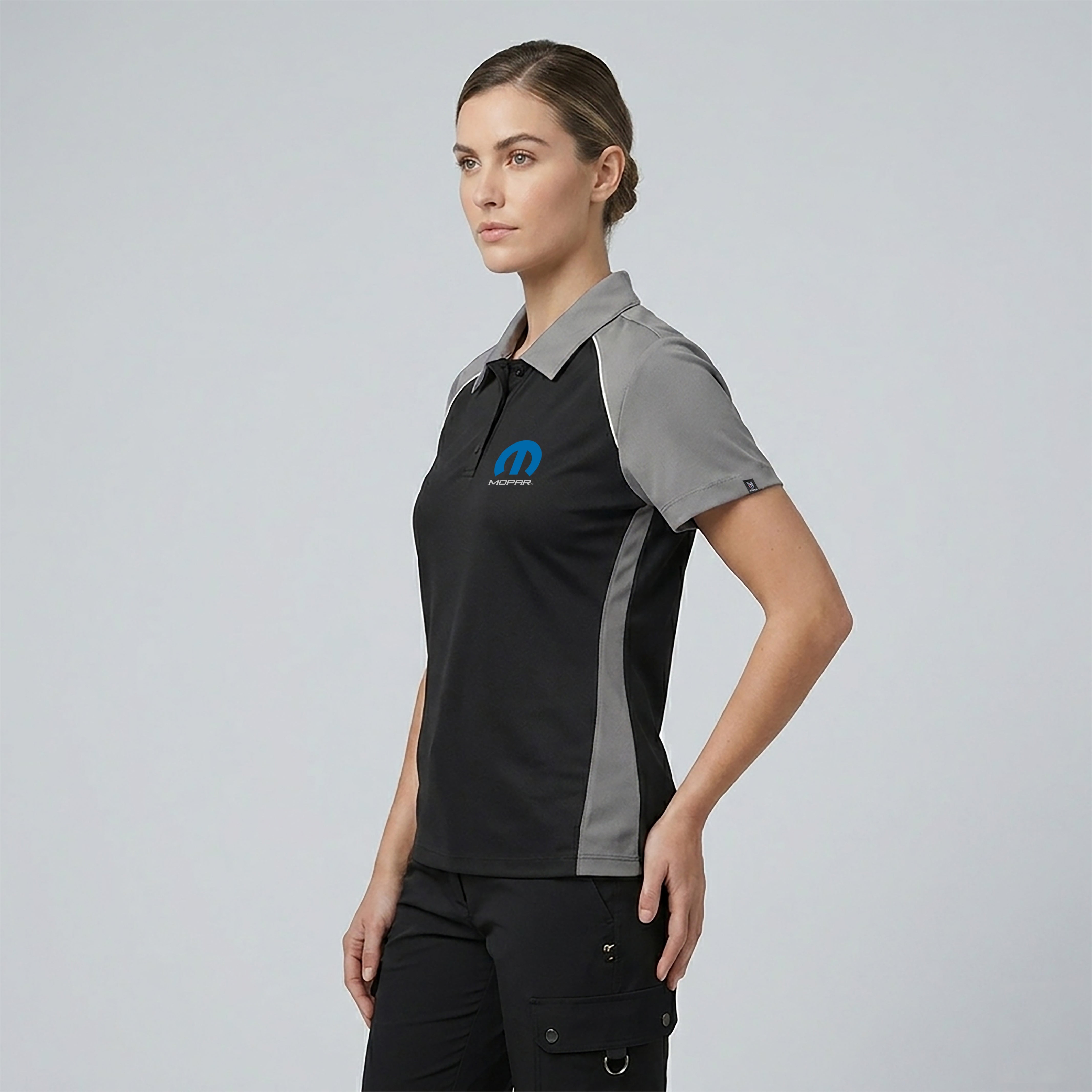 Marwin Sports Mopar Button Women's Polo - Black/Grey/White - Marwin Sports
