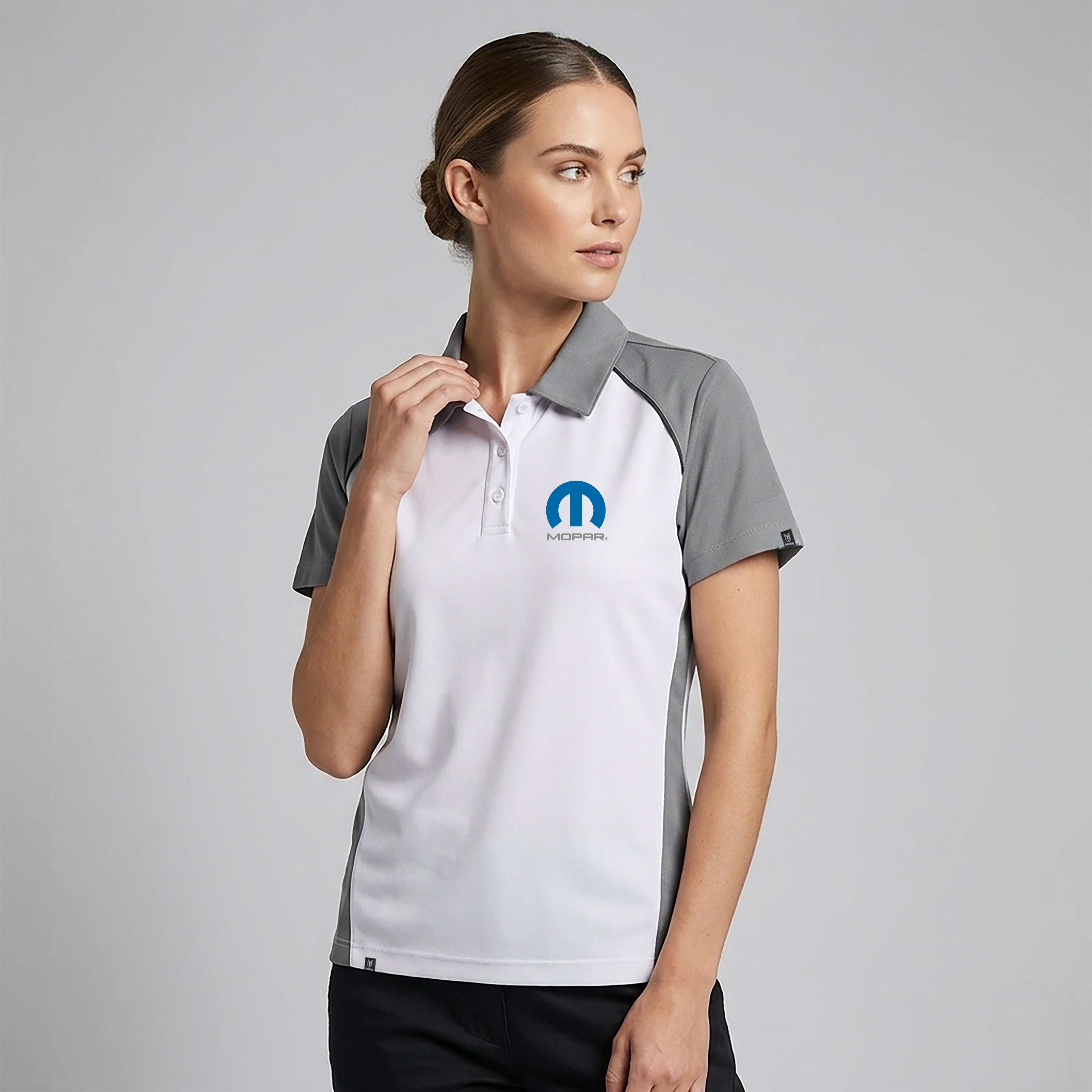 Marwin Sports Mopar Button Women's Polo - White/Grey/Black - Marwin Sports