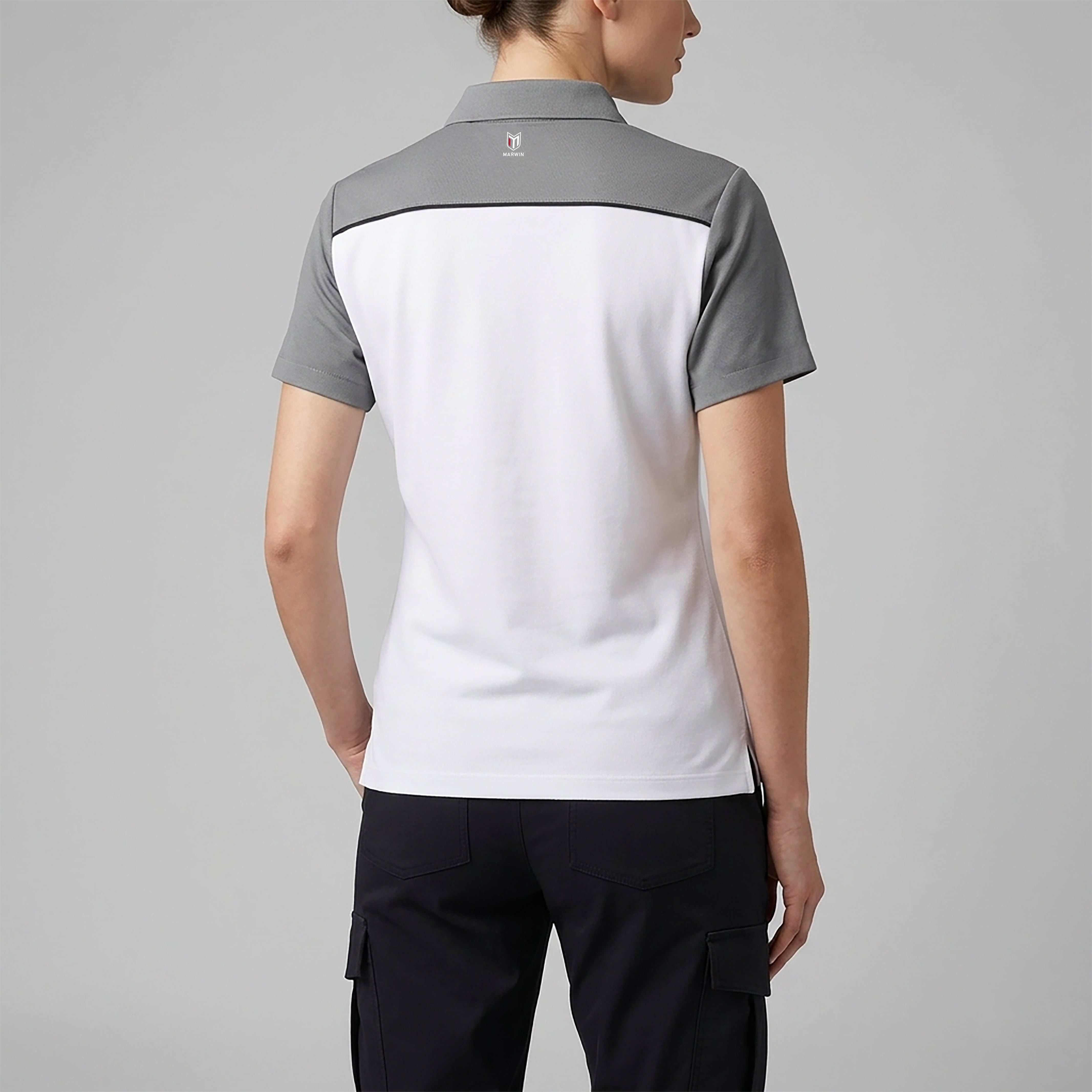 Marwin Sports Mopar Button Women's Polo - White/Grey/Black - Marwin Sports