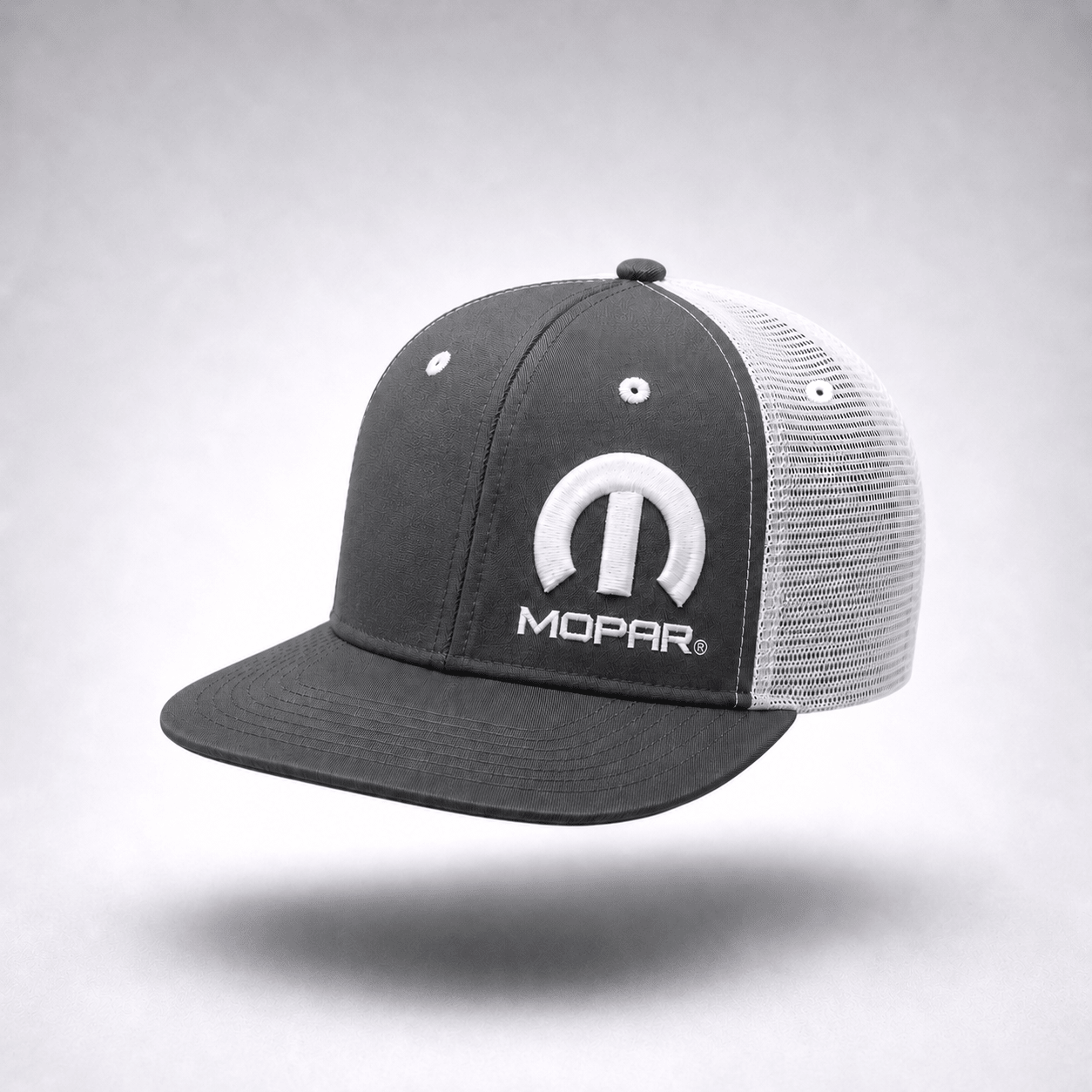 Marwin Sports Mopar Logo Embroidered 6 Panel Hat - Charcoal Grey/White