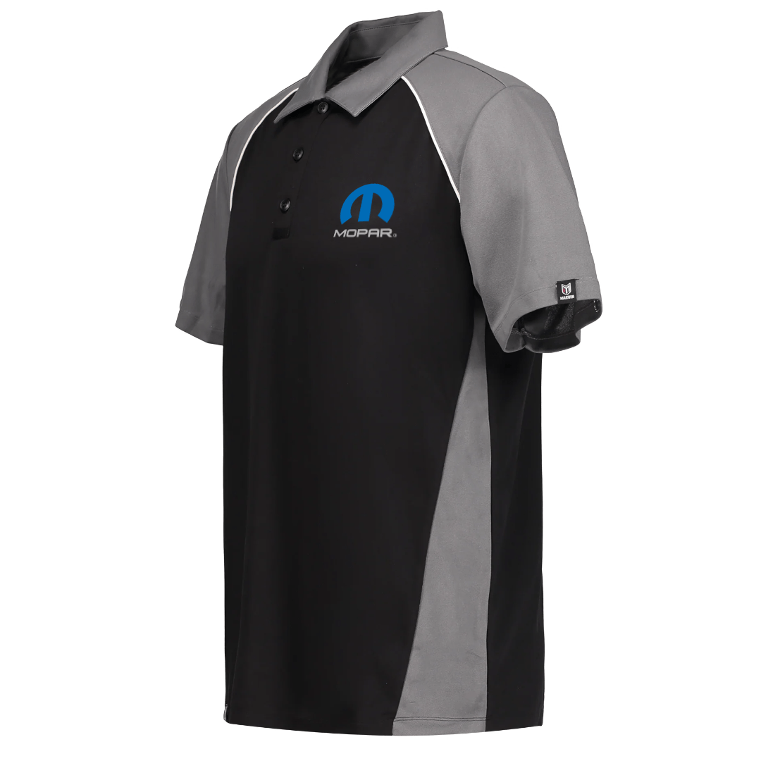 Marwin Sports Mopar Men's Poly Button Polo - Black/Grey/White - Marwin Sports