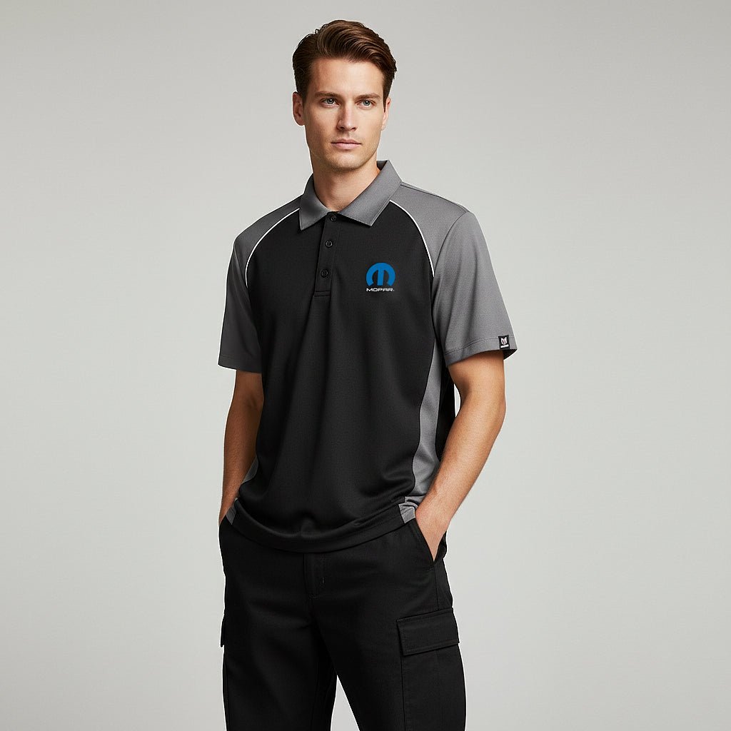 Marwin Sports Mopar Men's Poly Button Polo - Black/Grey/White - Marwin Sports