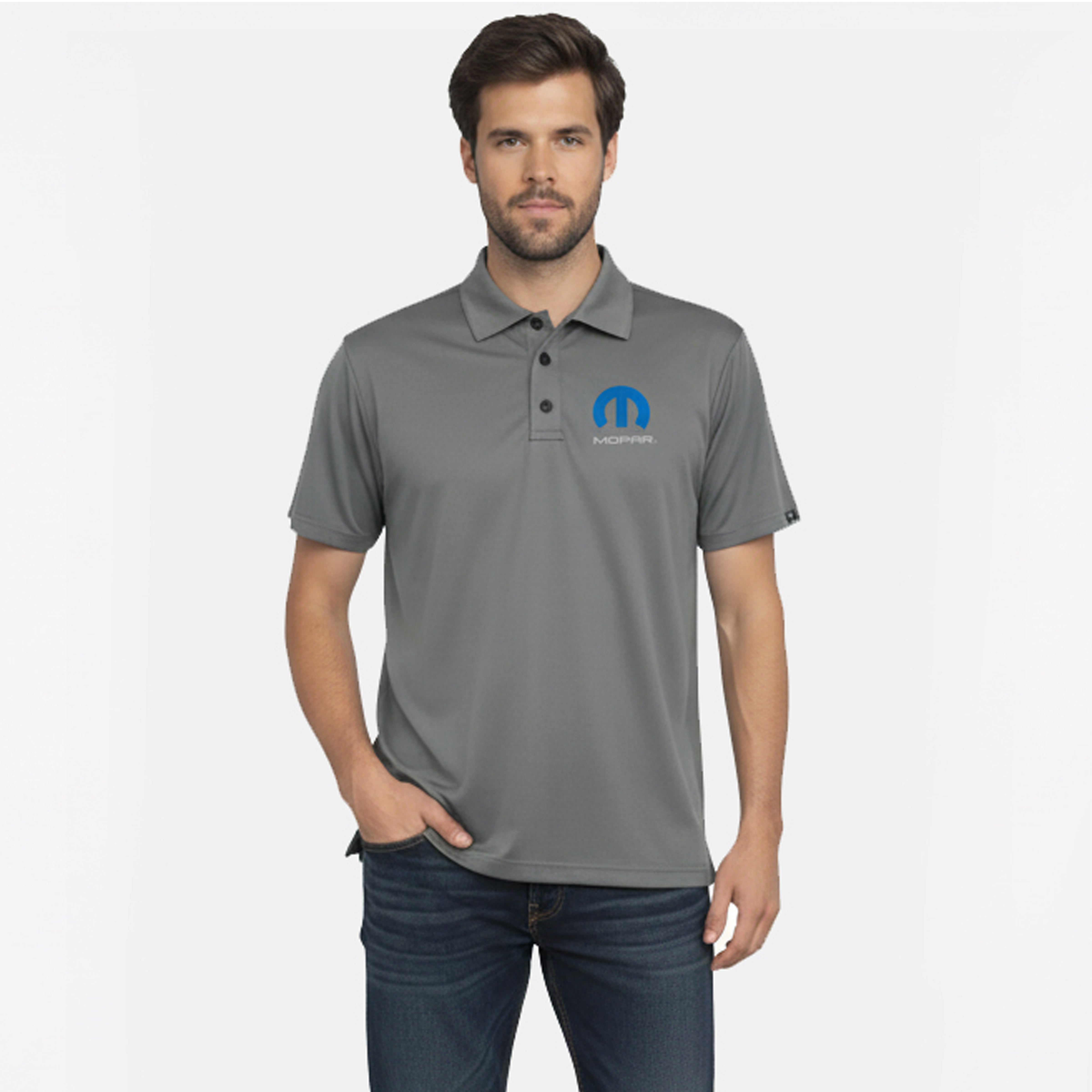 Marwin Sports Mopar Men's Poly Button Polo - Grey - Marwin Sports