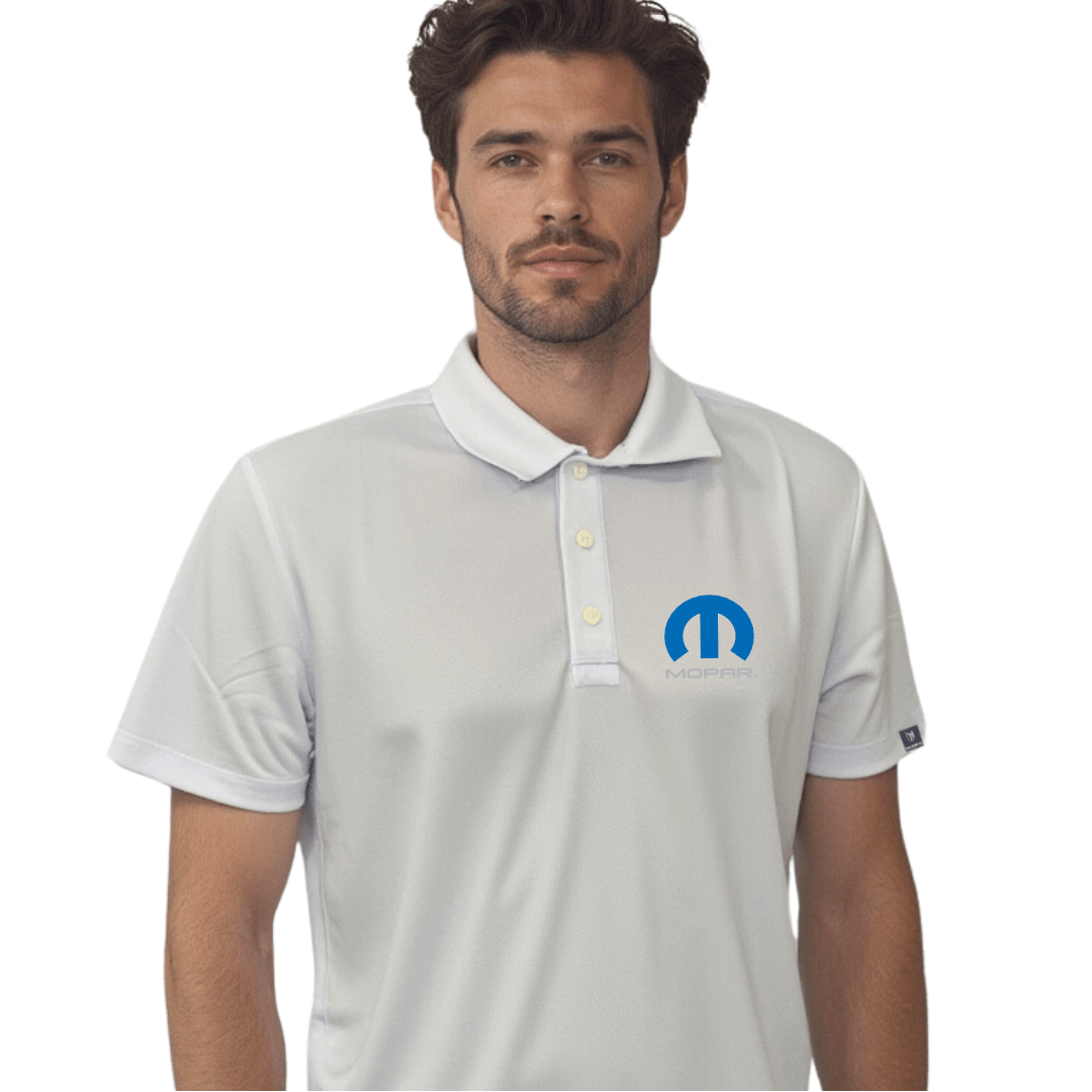 Marwin Sports Mopar Men's Poly Button Polo - White - Marwin Sports