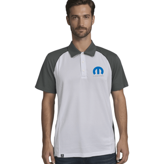 Marwin Sports Mopar Men's Poly Button Polo - White/Grey/Black - Marwin Sports
