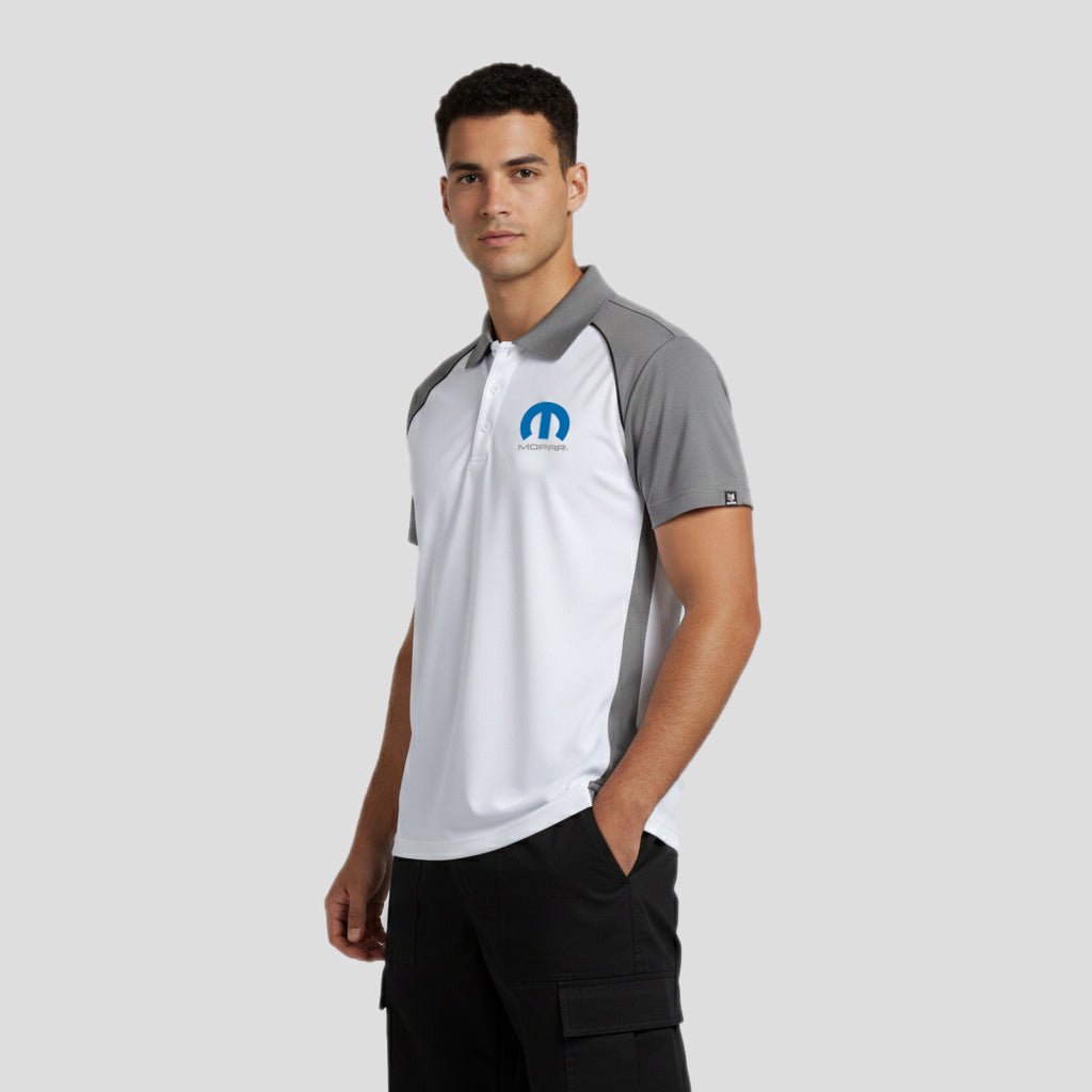 Marwin Sports Mopar Men's Poly Button Polo - White/Grey/Black - Marwin Sports