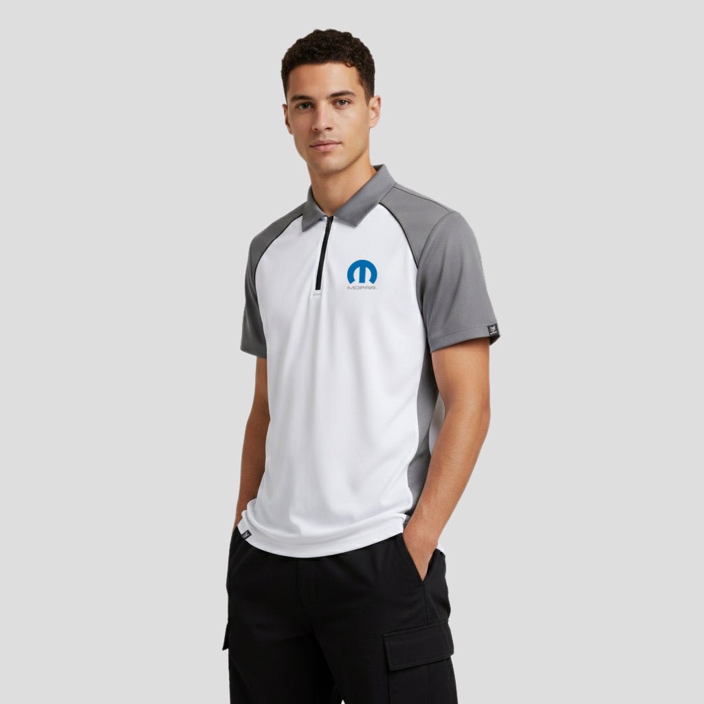 Marwin Sports Mopar Men's Poly Zipper Polo - White/Grey/Black - Marwin Sports