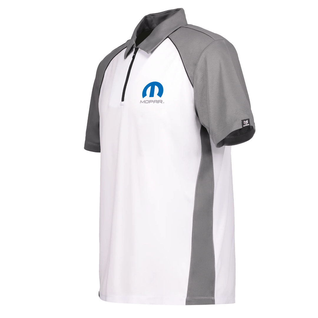 Marwin Sports Mopar Men's Poly Zipper Polo - White/Grey/Black - Marwin Sports