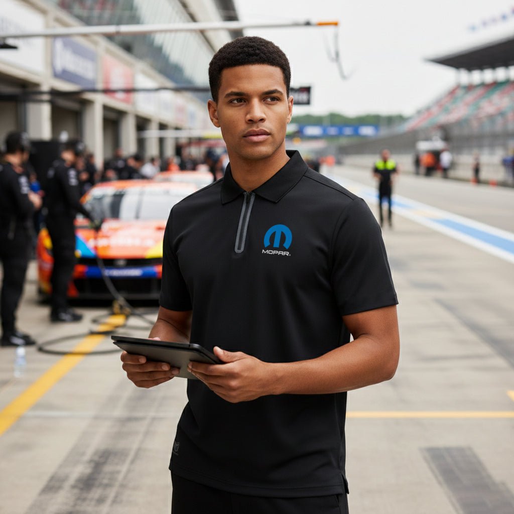 Marwin Sports Mopar Seamless Zipper Men's Polo - Black - Marwin Sports
