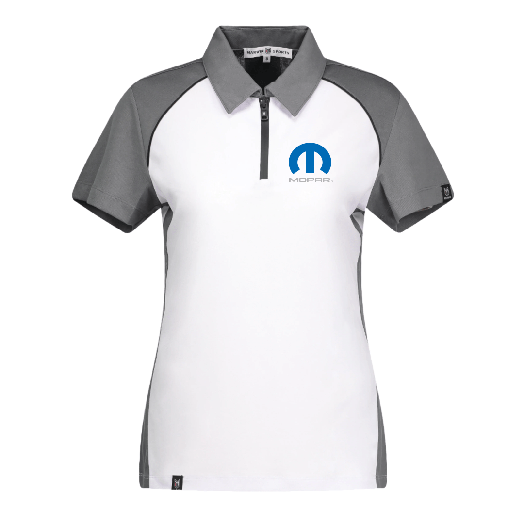 Marwin Sports Mopar Women's Poly Zipper Polo - White/Grey/Black - Marwin Sports