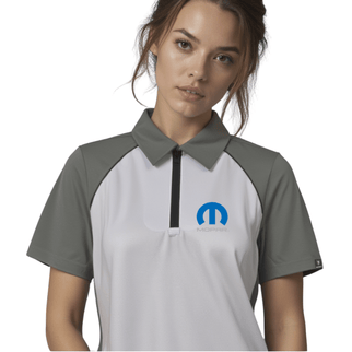 Marwin Sports Mopar Women's Poly Zipper Polo - White/Grey/Black - Marwin Sports