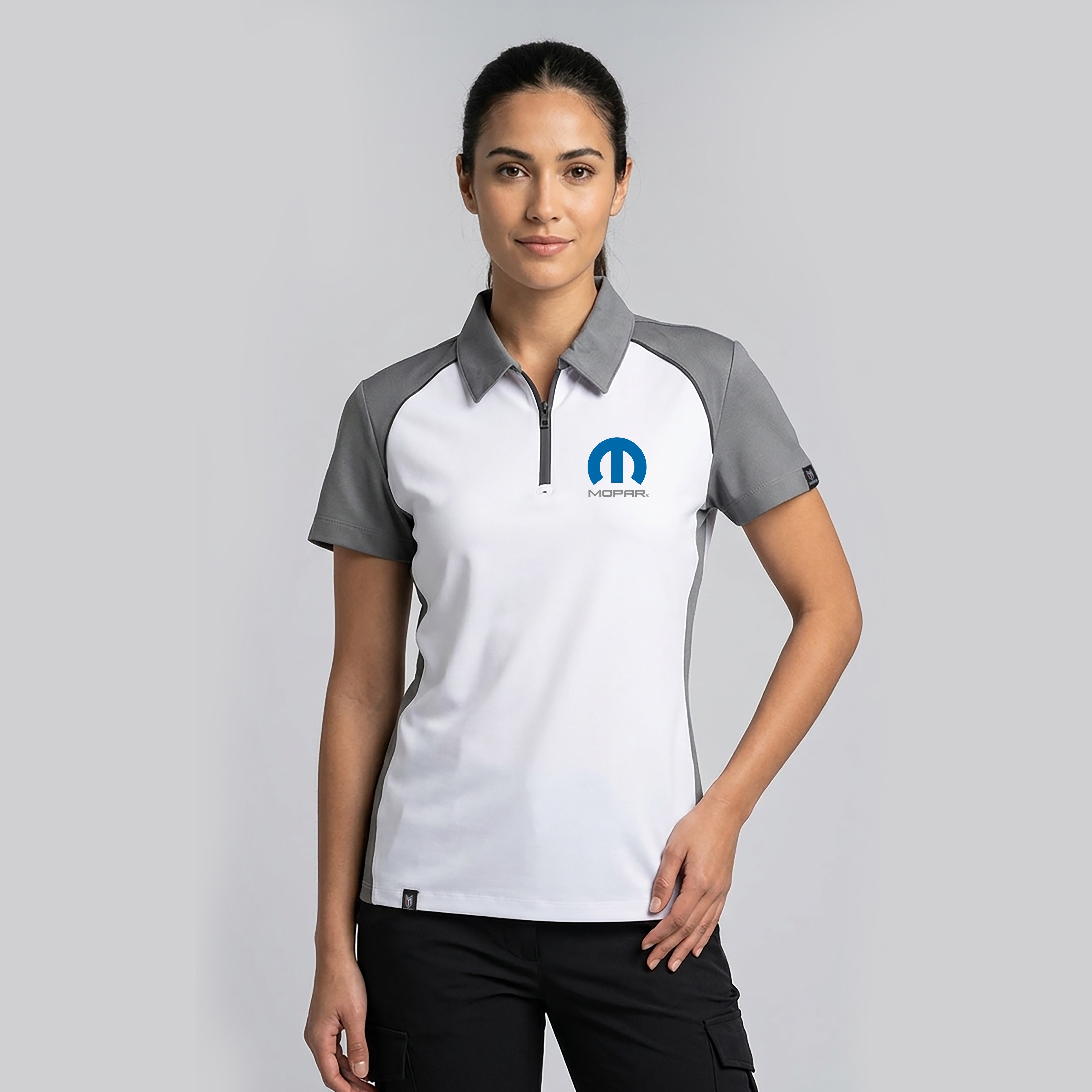 Marwin Sports Mopar Women's Poly Zipper Polo - White/Grey/Black - Marwin Sports