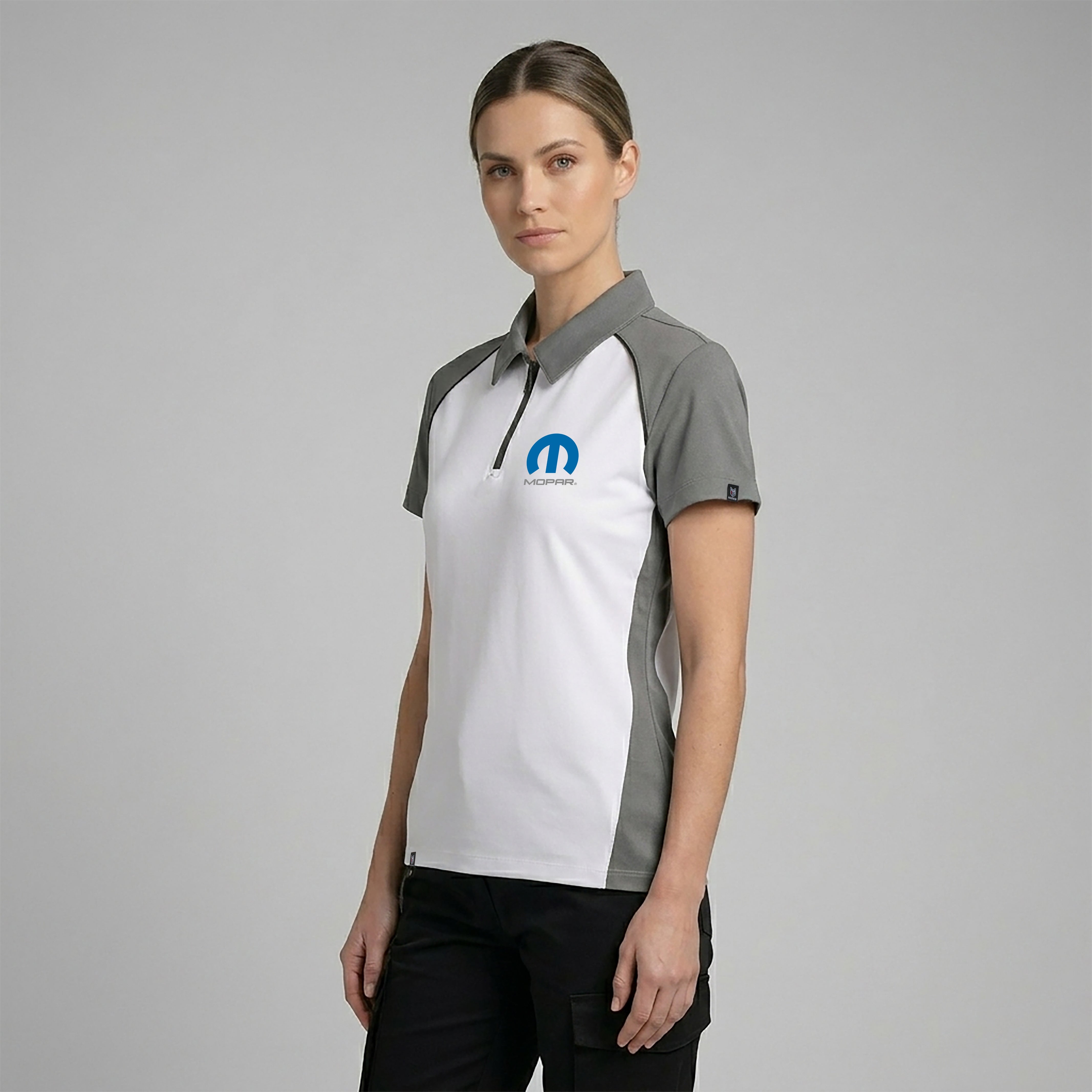 Marwin Sports Mopar Women's Poly Zipper Polo - White/Grey/Black - Marwin Sports