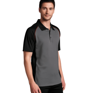 Marwin Sports Poly Button Men's Polo - Grey/Black/Red - Marwin Sports