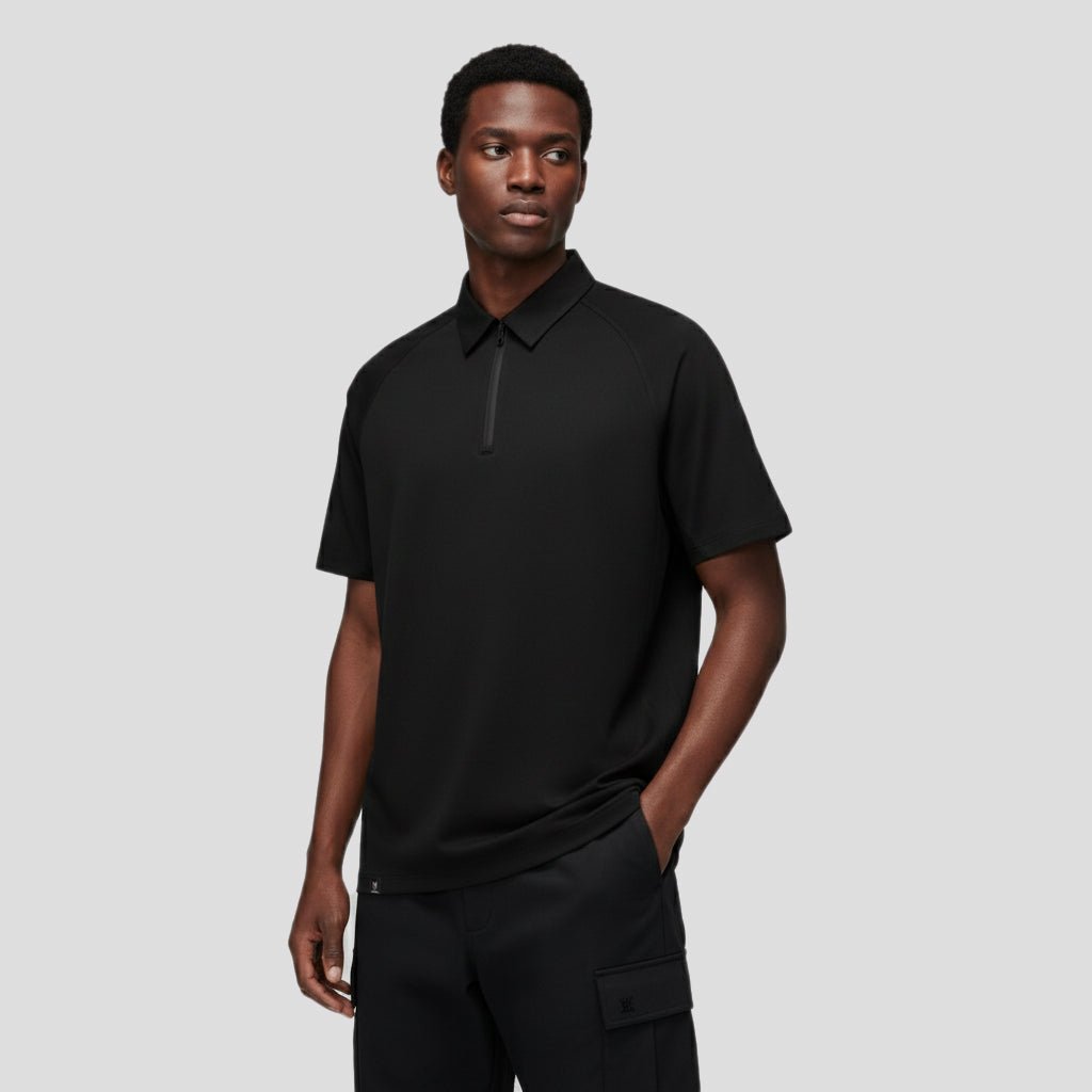 Marwin Sports Poly Zipper Men's Polo - Black - Marwin Sports