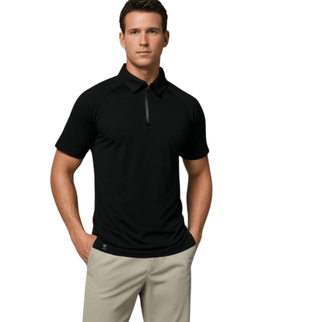 Marwin Sports Poly Zipper Men's Polo - Black - Marwin Sports