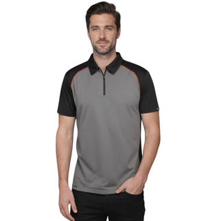 Marwin Sports Poly Zipper Men's Polo - Grey/Black/Red - Marwin Sports