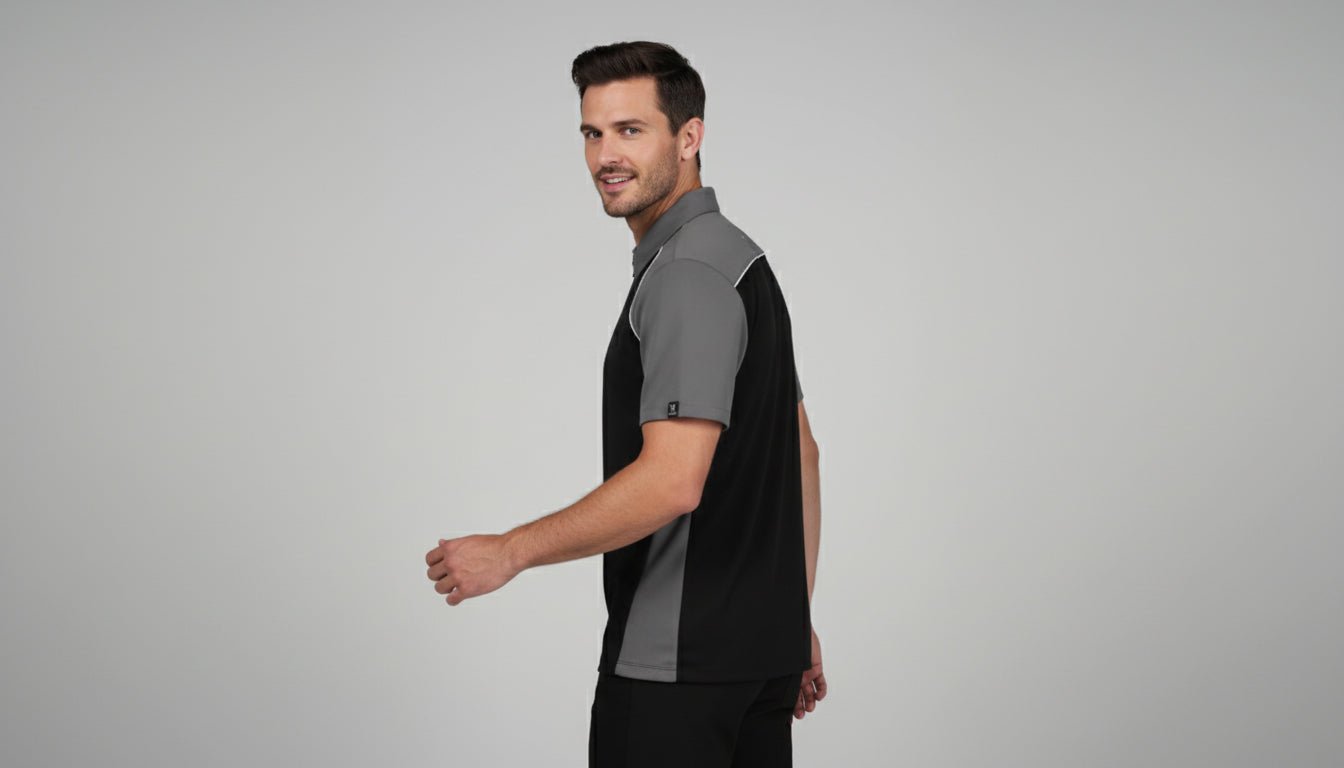 Monte Men's Zipper Polo - Black/Grey/White - Marwin Sports