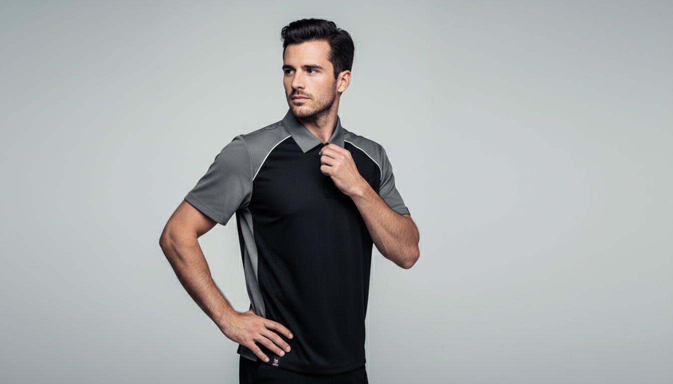 Monte Men's Zipper Polo - Black/Grey/White - Marwin Sports