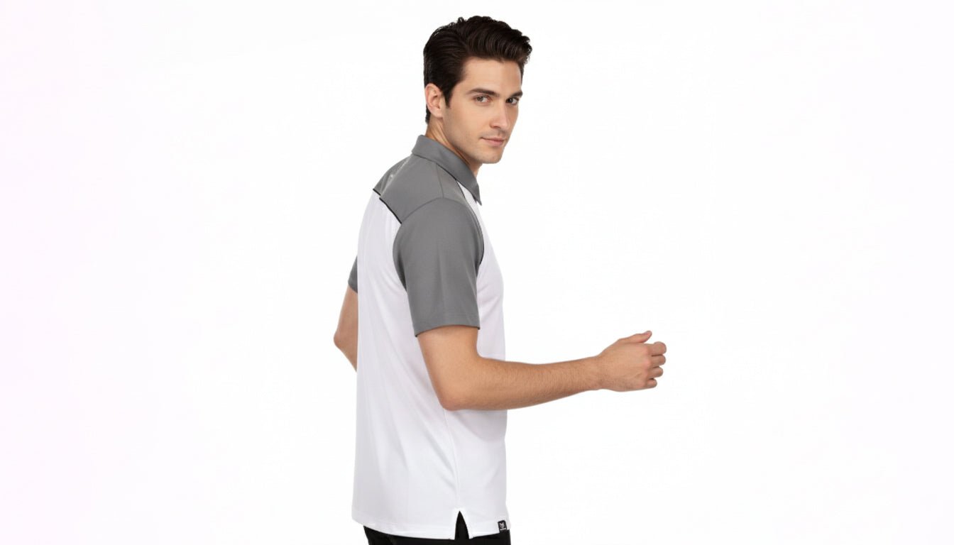 Monte Men's Zipper Polo - White/Grey/Black - Marwin Sports