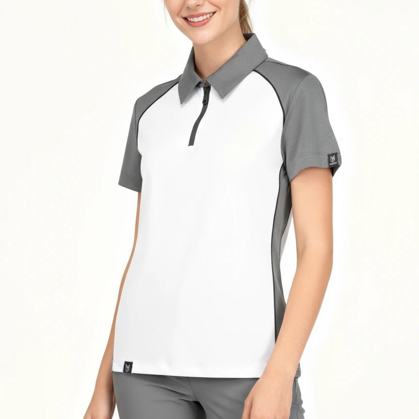 Phoenix Women's Zipper Polo - White/Grey/Black - Marwin Sports