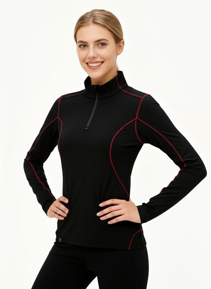 Rova Women's Quarter Zip Pullover - Black/Red - Marwin Sports