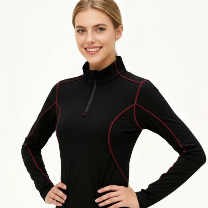 Rova Women's Quarter Zip Pullover - Black/Red - Marwin Sports