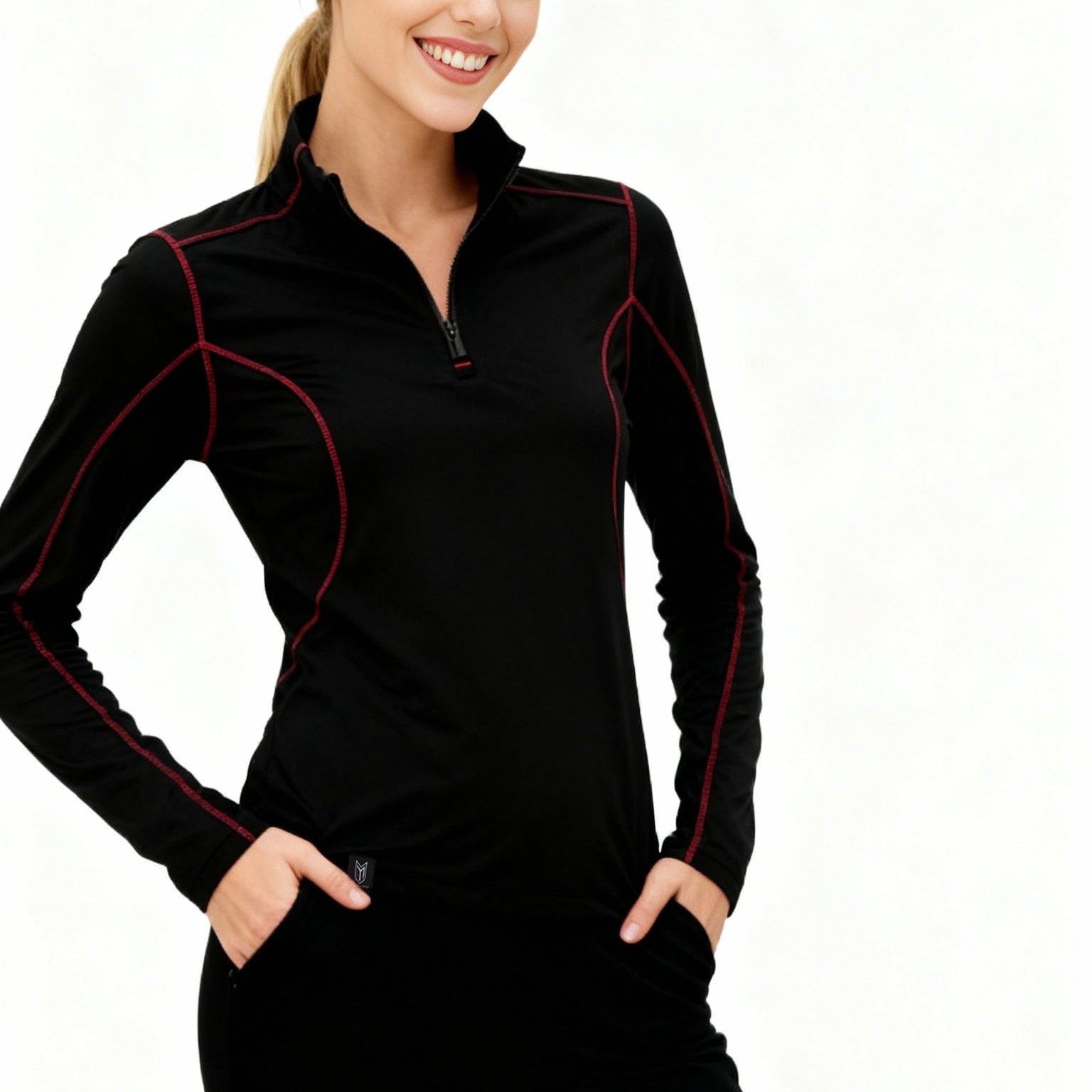 Rova Women's Quarter Zip Pullover - Black/Red - Marwin Sports
