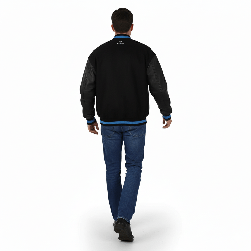 Teton Varsity Letterman Men's Jacket - Black/Blue - Marwin Sports
