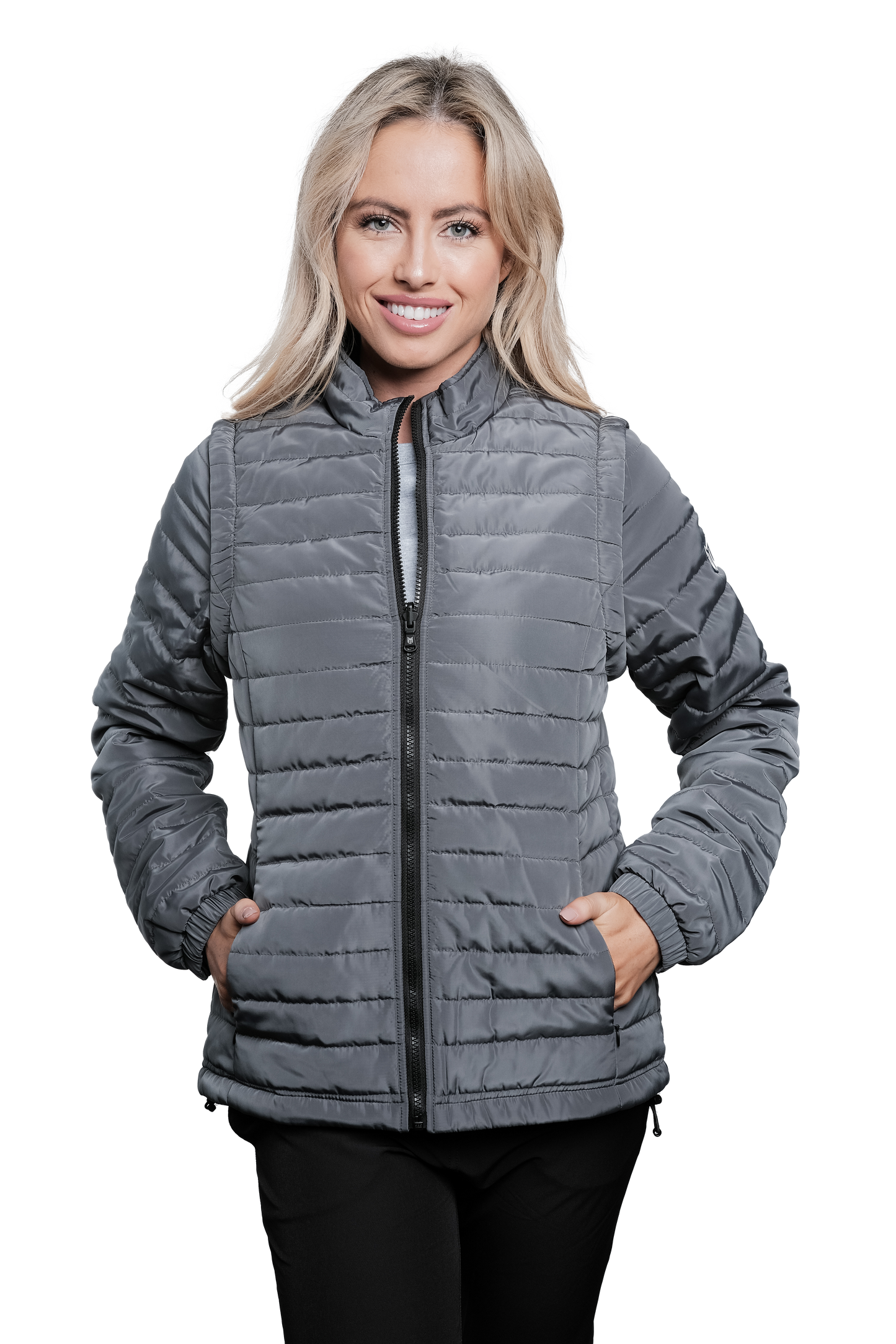Sierra Grey Puffer Jacket Removable Arms
