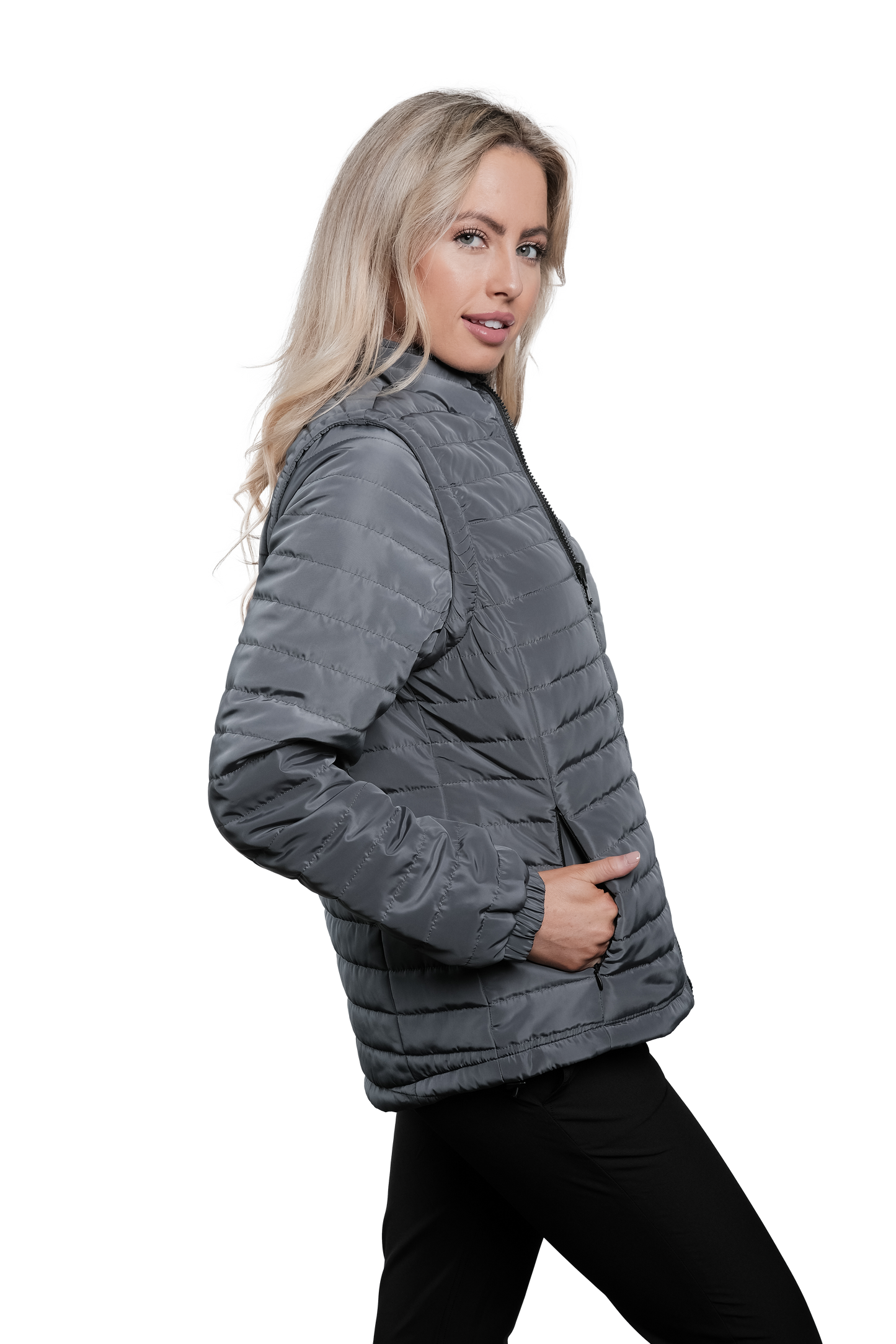 Sierra Grey Puffer Jacket Removable Arms
