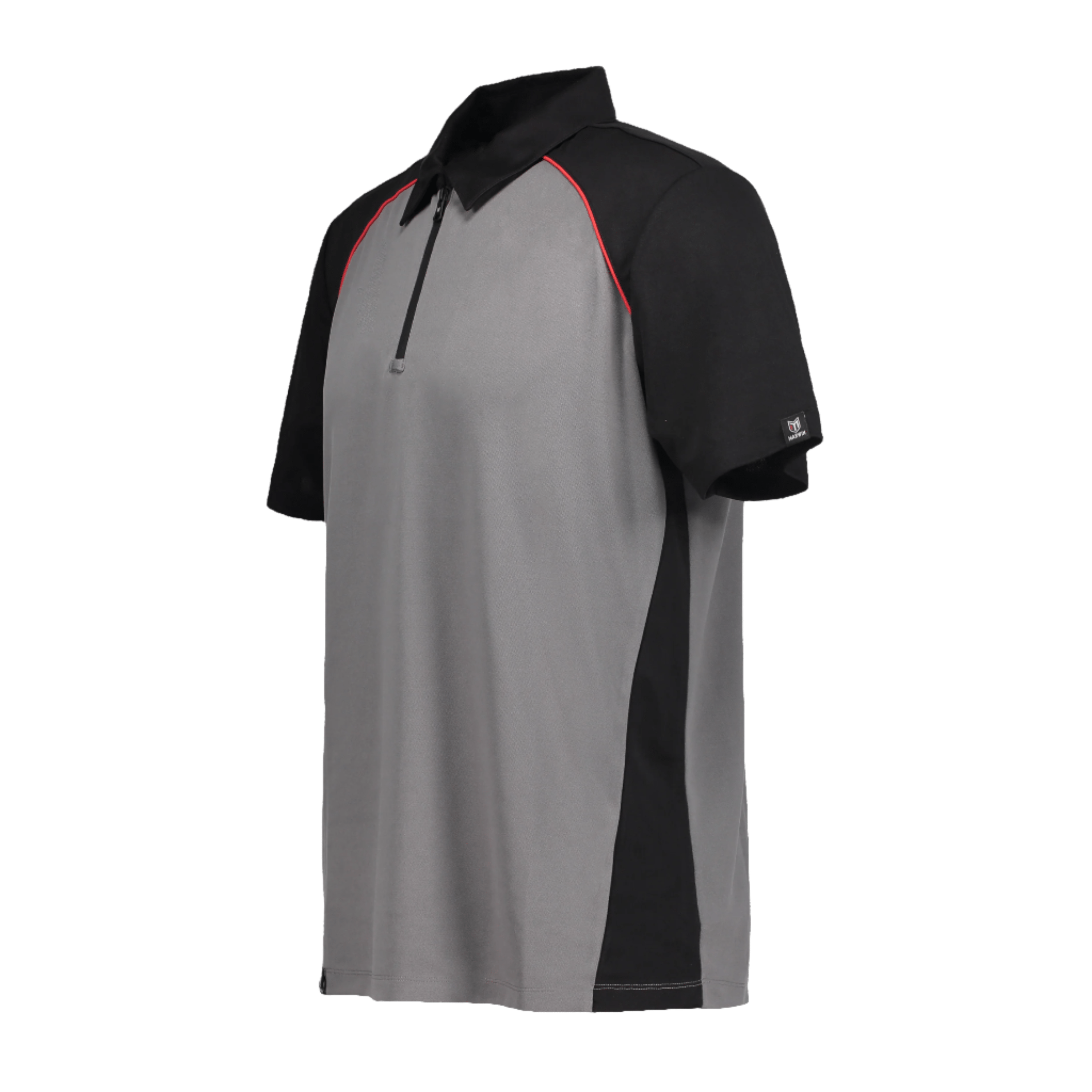 Marwin Sports Poly Zipper Men's Polo - Grey/Black/Red - Marwin Sports