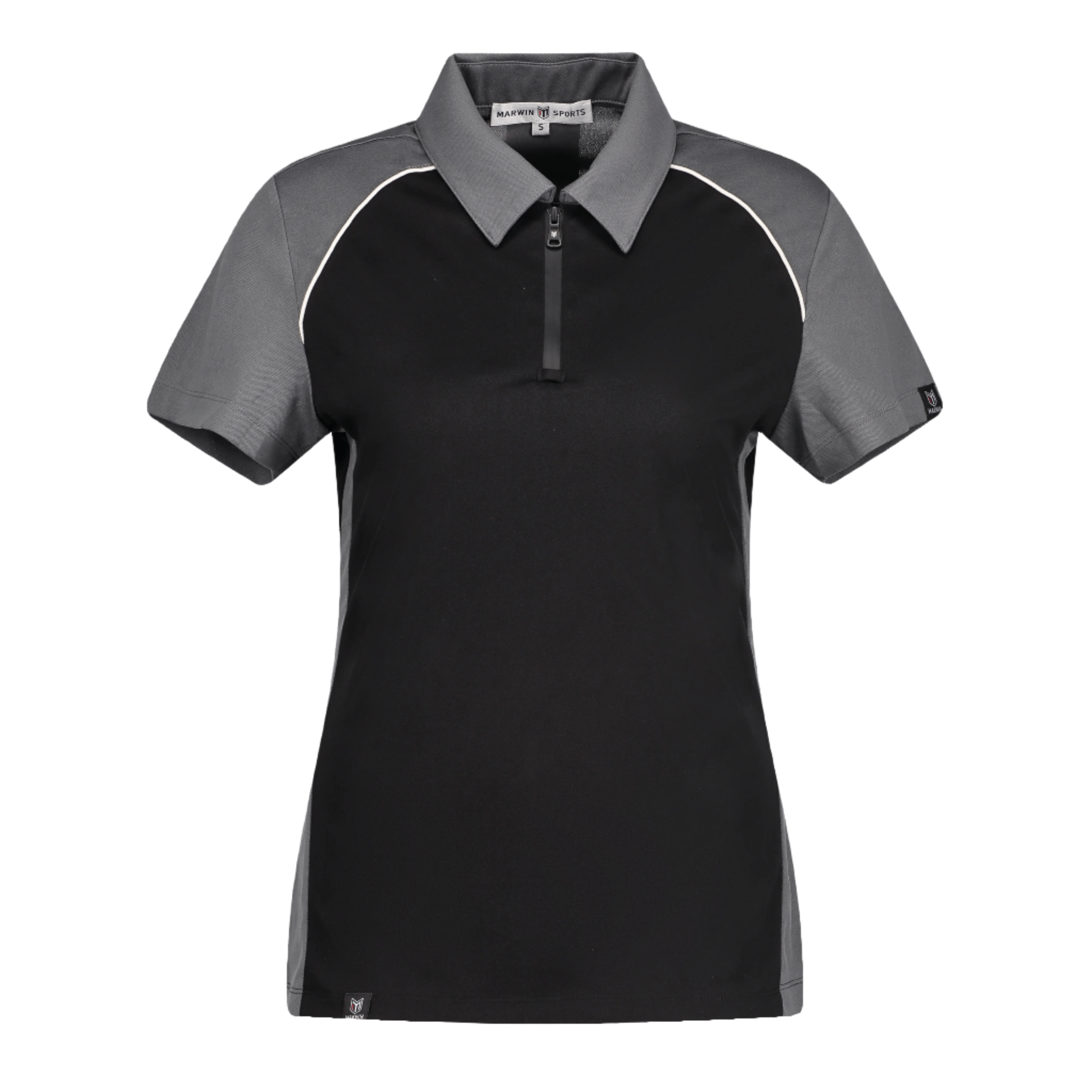 Marwin Sports Poly Zipper Women's Polo - Black/Grey/White - Marwin Sports