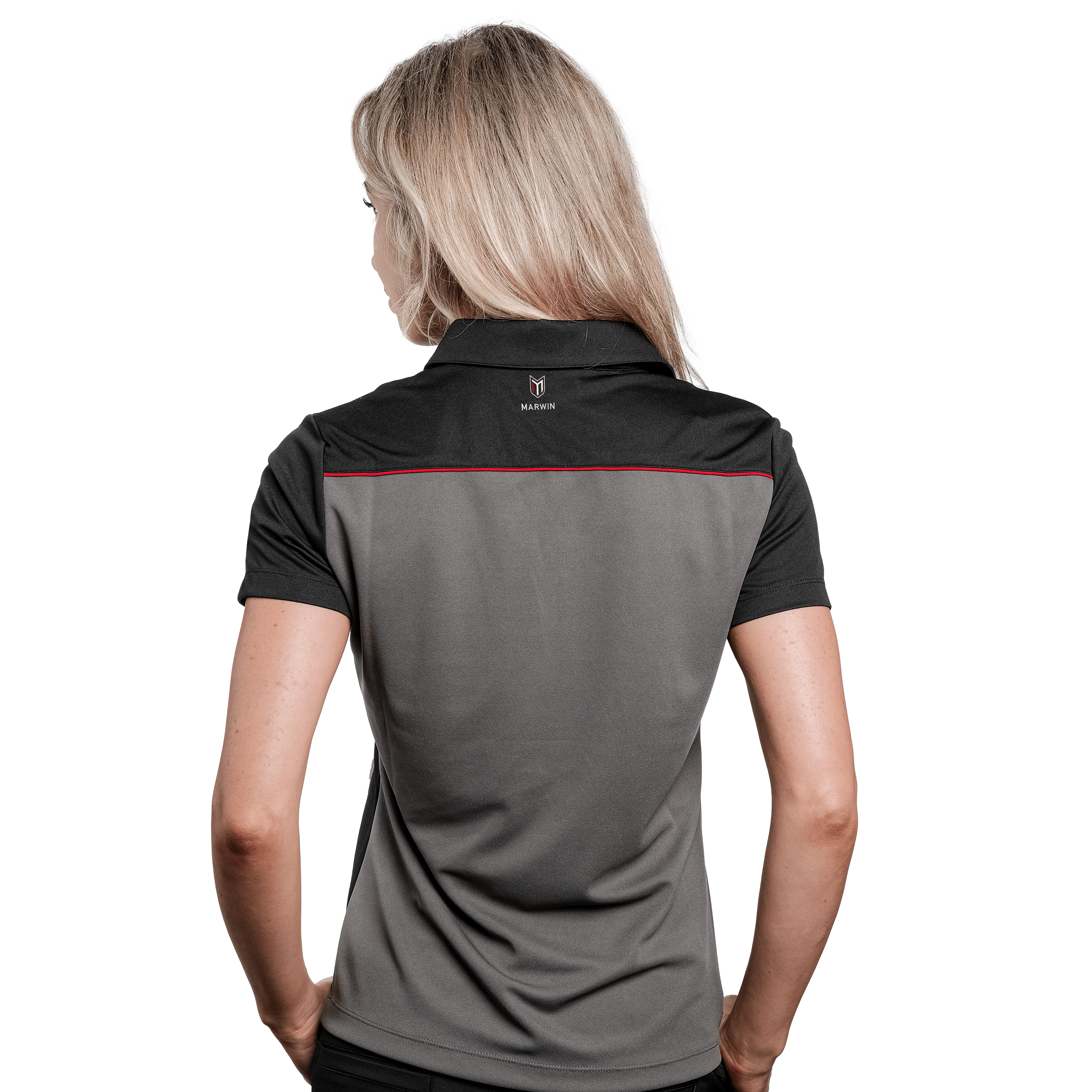 Marwin Sports Poly Zipper Women's Polo - Grey/Black/Red - Marwin Sports