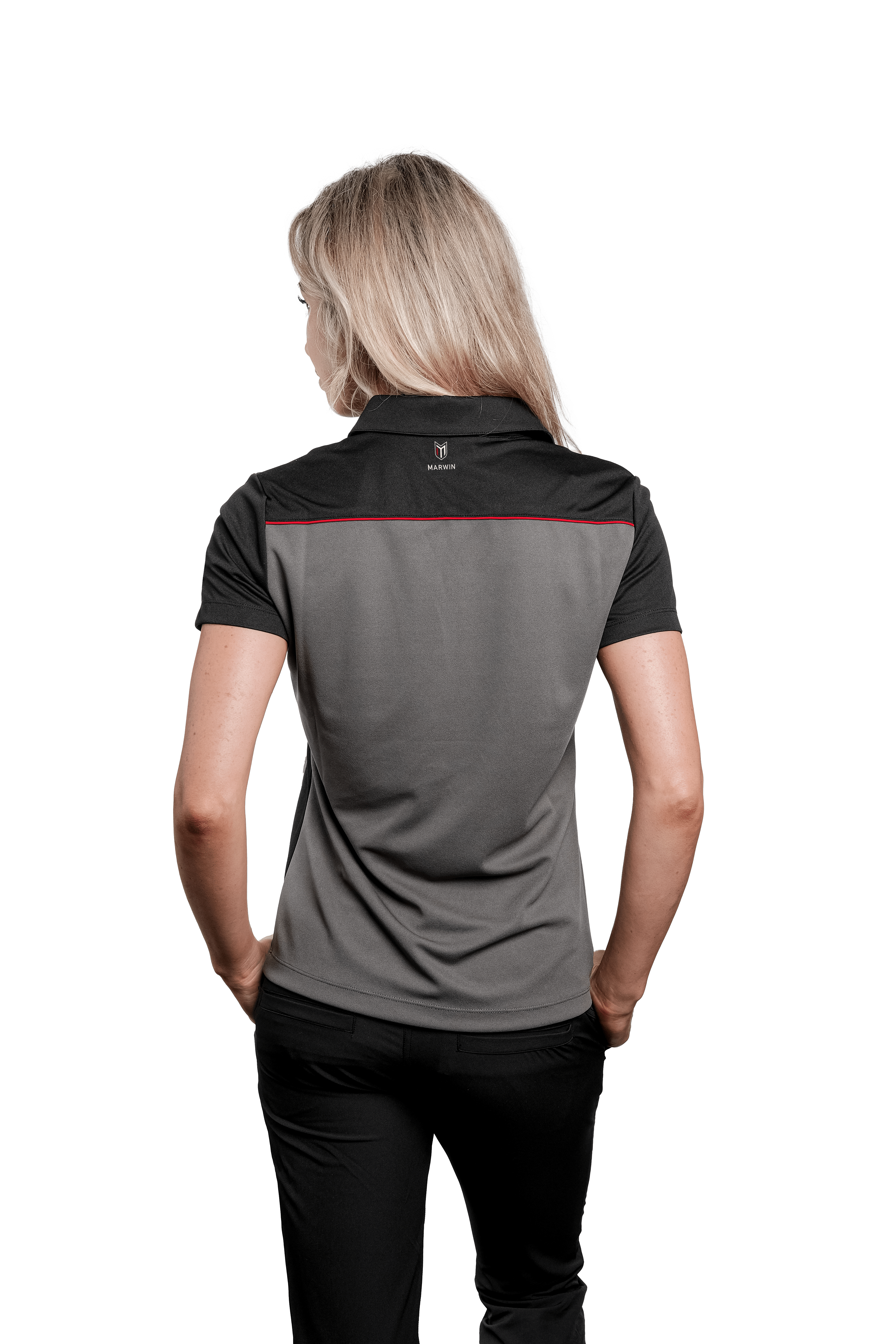Marwin Sports Poly Zipper Women's Polo - Grey/Black/Red - Marwin Sports
