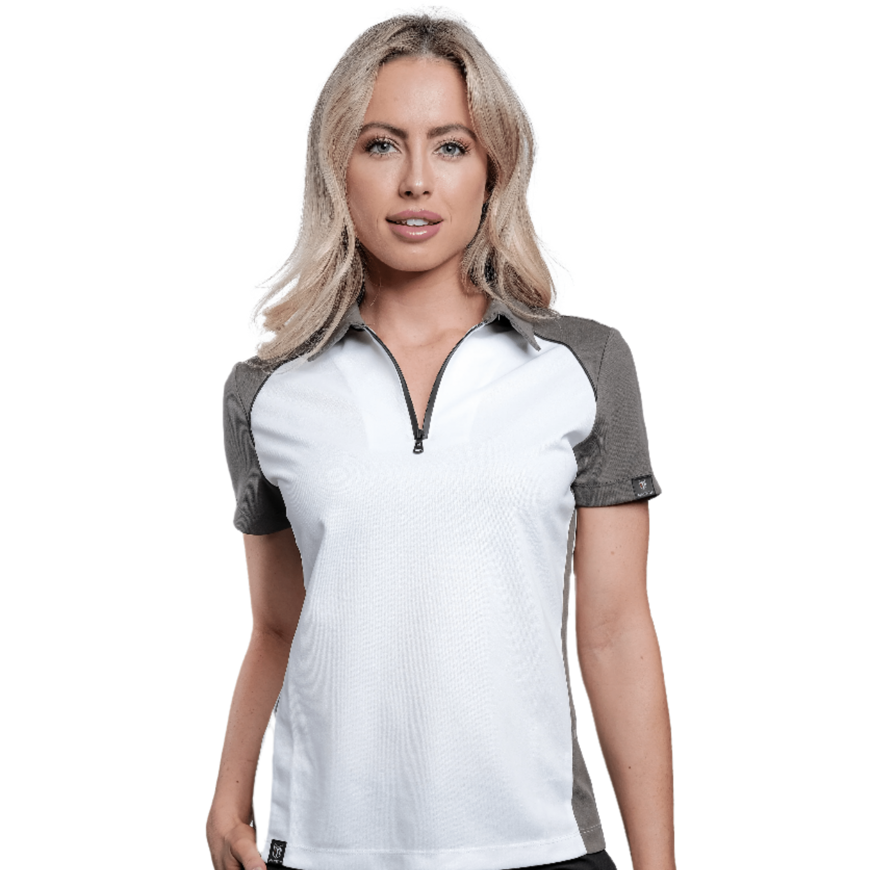 Marwin Sports Poly Zipper Women's Polo - White/Grey/Black - Marwin Sports