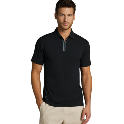Marwin Sports Seamless Zipper Men's Polo - Black