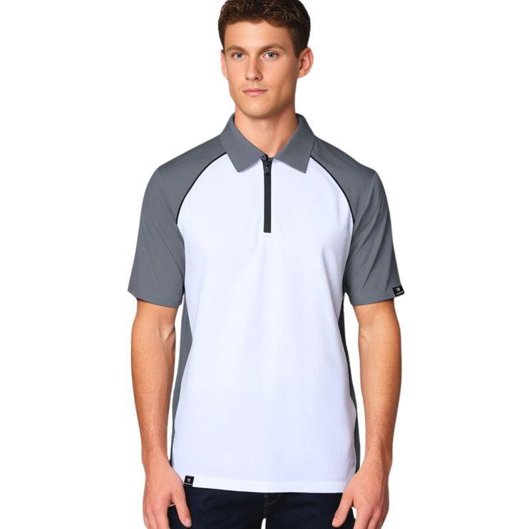 Marwin Sports Poly Zipper Men's Polo - White/Grey/Black