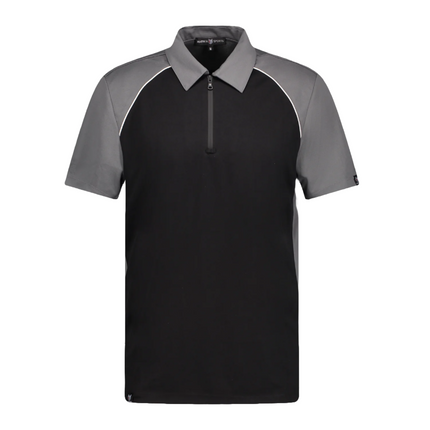 Marwin Sports Poly Zipper Men's Polo - Black/Grey/White