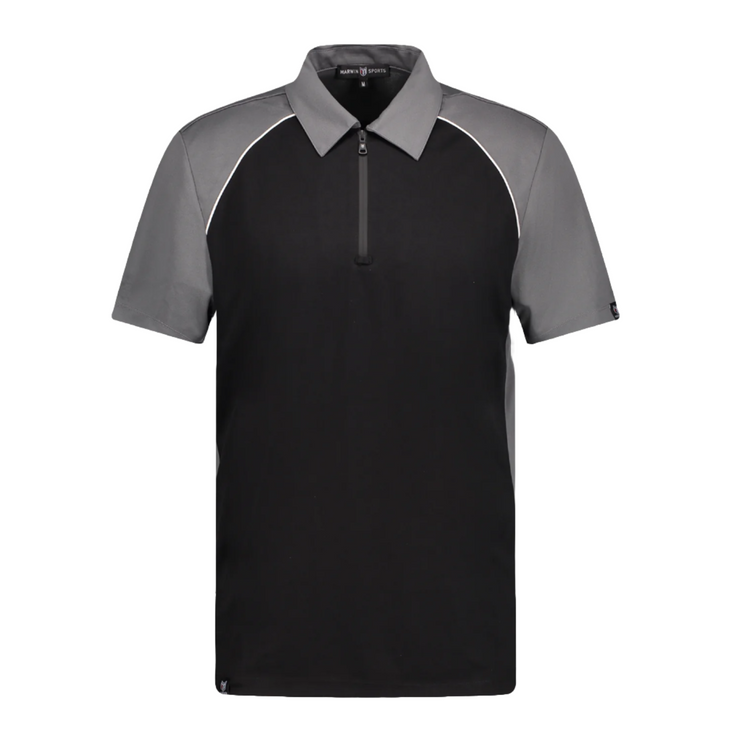 Marwin Sports Poly Zipper Men's Polo - Black/Grey/White